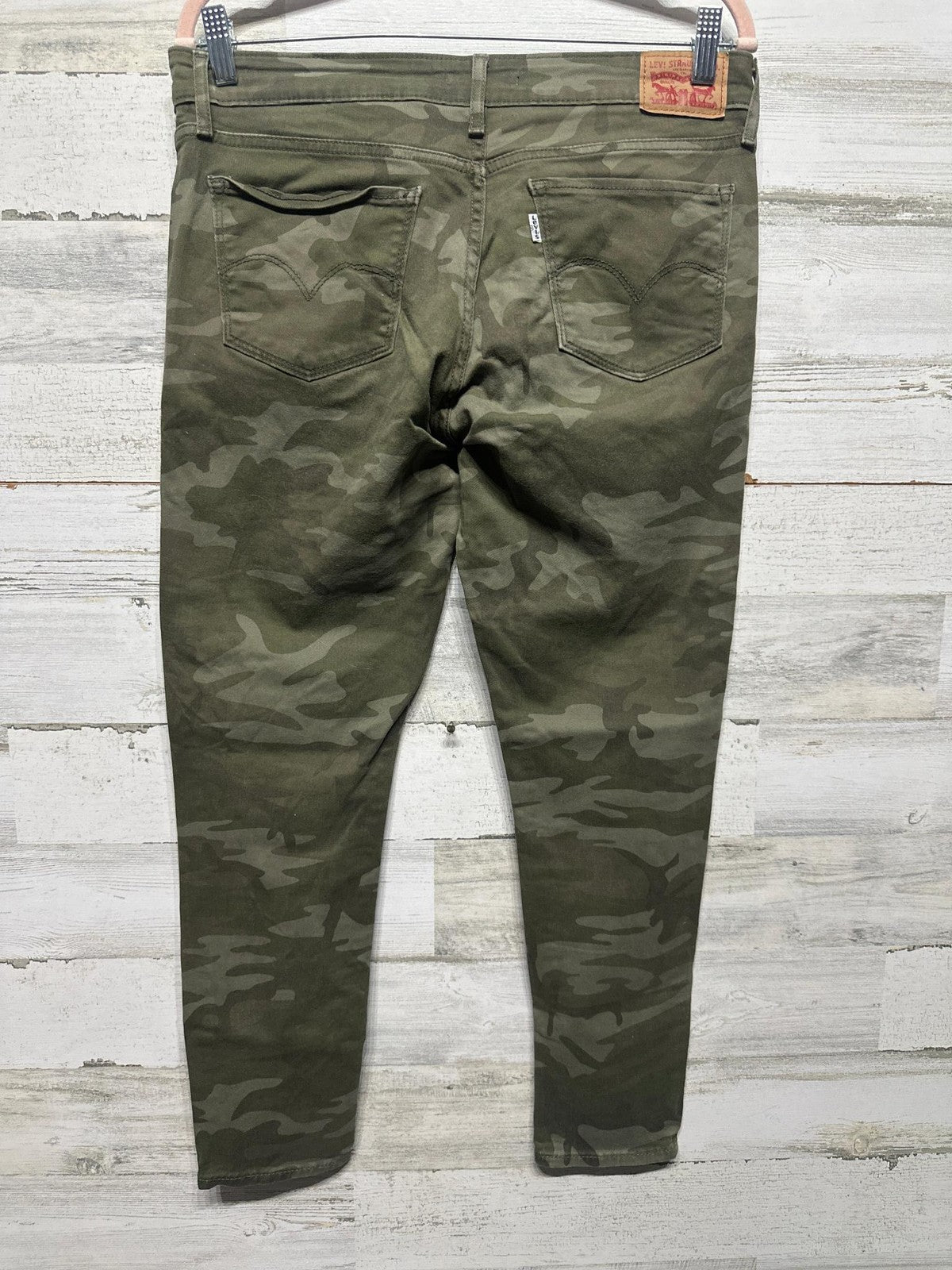 Levi's 711 Skinny Jeans Women 30 Green Camo Mid Rise Stretch Denim EUC2