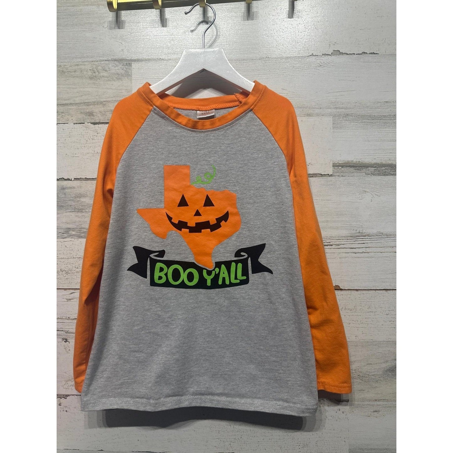 Halloween Shirt Kids XL Grey Orange Texas Boo Yall Raglan0