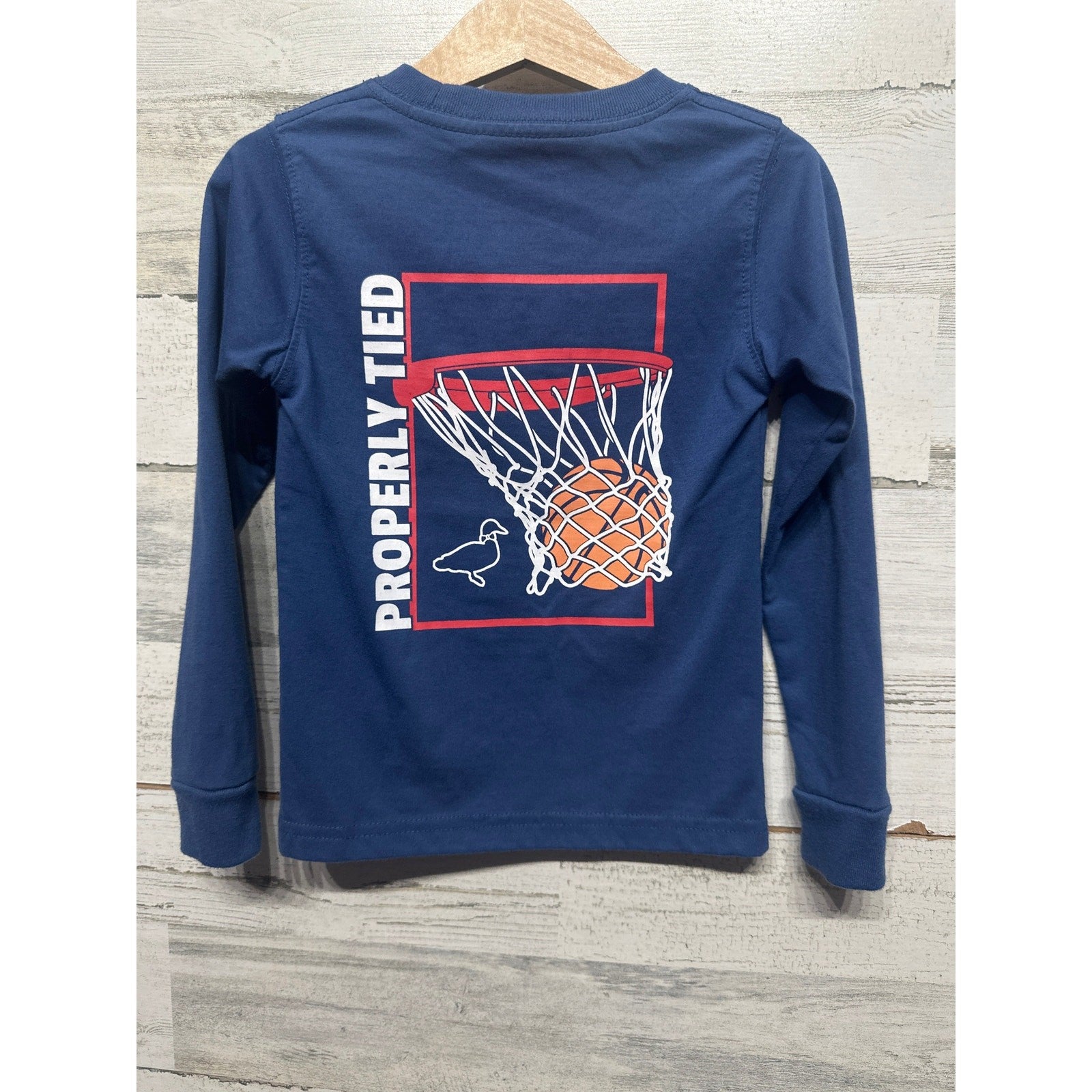 Properly Tied Pocket Tee Kids Size 2 Navy Blue Basketball Graphic EUC0