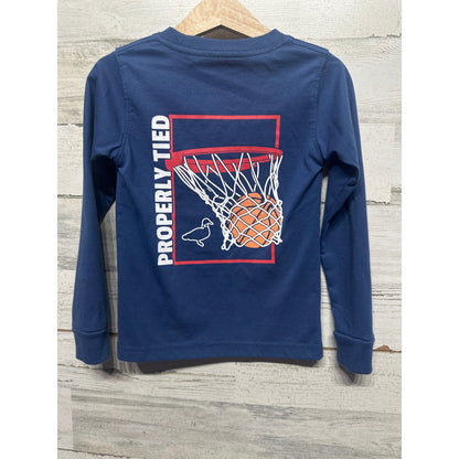 Properly Tied Pocket Tee Kids Size 2 Navy Blue Basketball Graphic EUC0