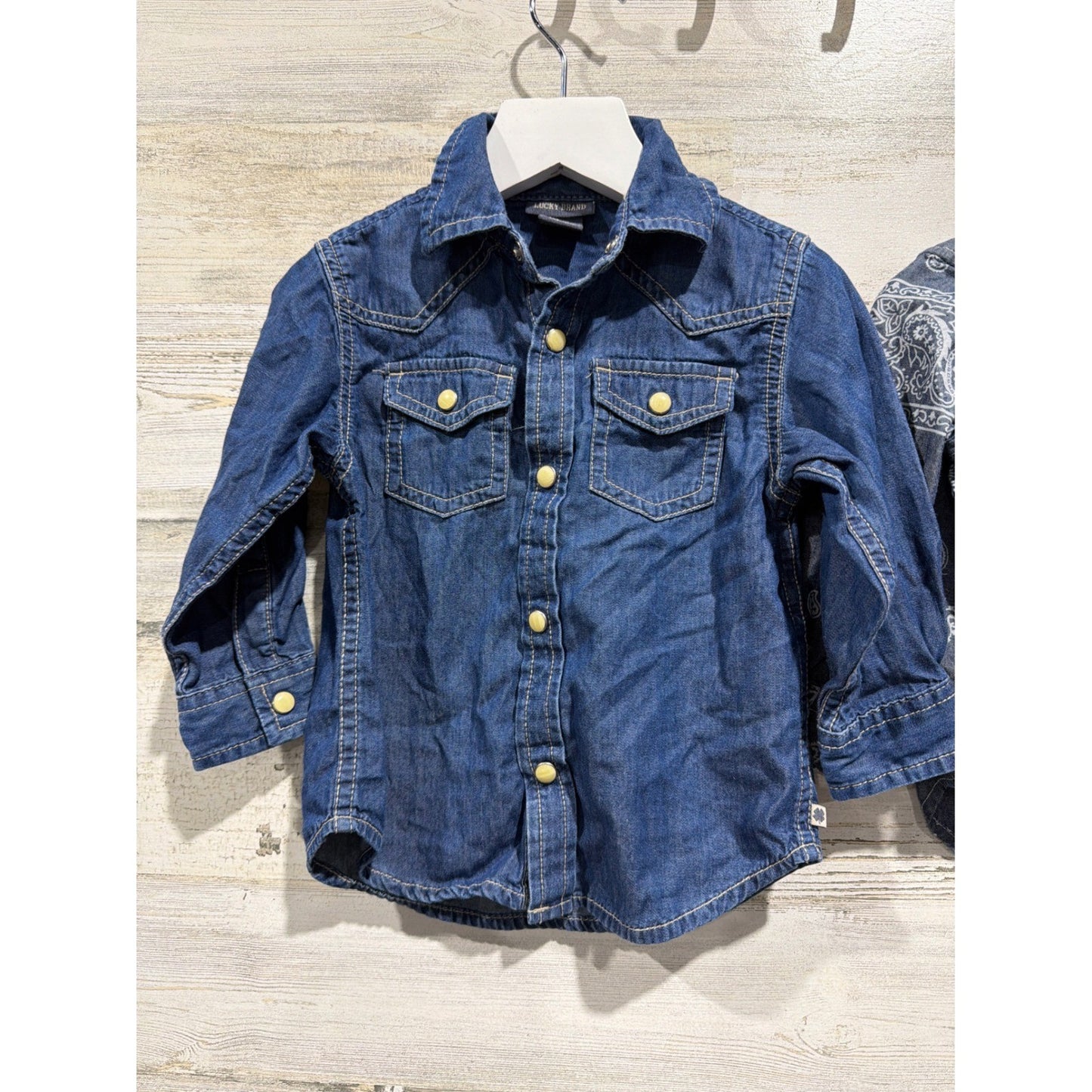 Ralph Lauren Lucky Brand Shirts Boys 18M Blue Western Denim Paisley EUC3