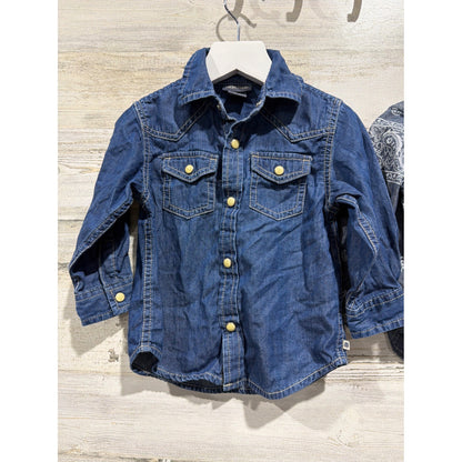 Ralph Lauren Lucky Brand Shirts Boys 18M Blue Western Denim Paisley EUC3