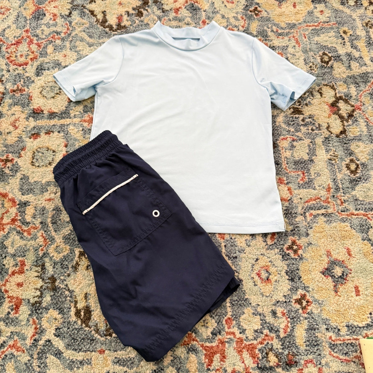 Cat & Jack Old Navy Swim Set Boys 8 Blue Rash Guard Trunks Summer EUC0