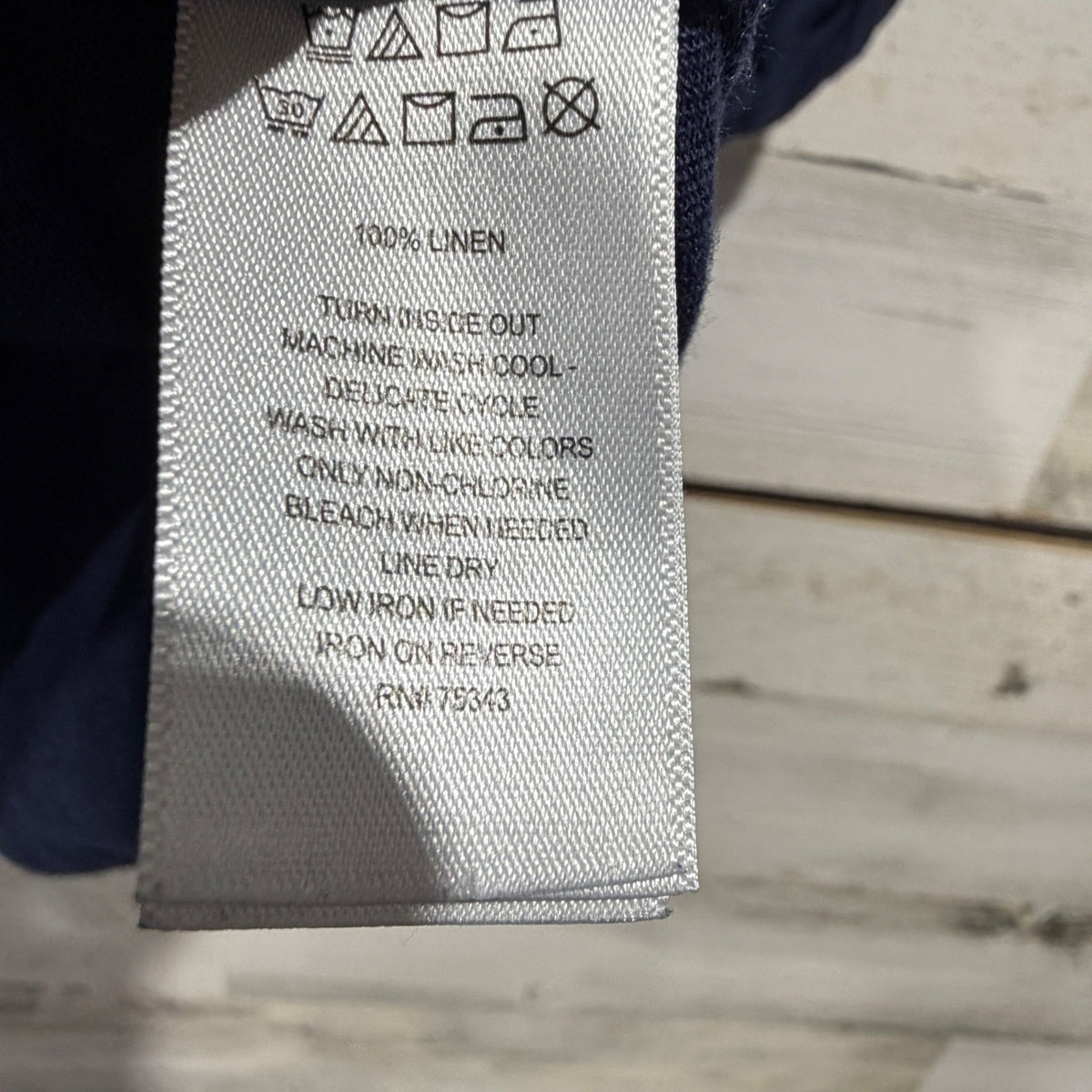 Sigrid Olsen Linen Shirt Women M Navy Blue Roll Tab Sleeve Coastal *Flawed*4