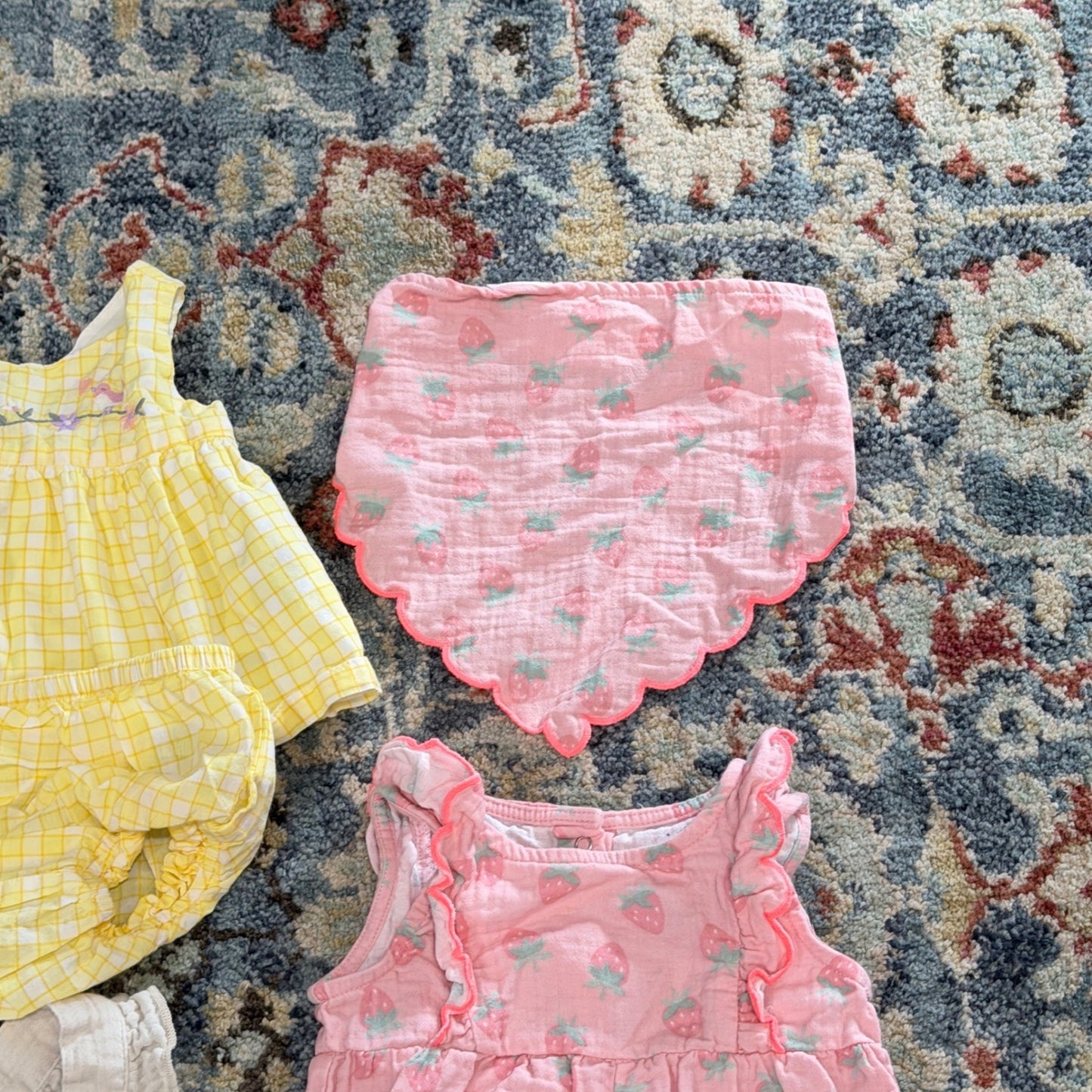 Baby Gap Burts Bees Cloud Island Girls 3-6M Yellow Pink Cream Romper Bundle EUC5