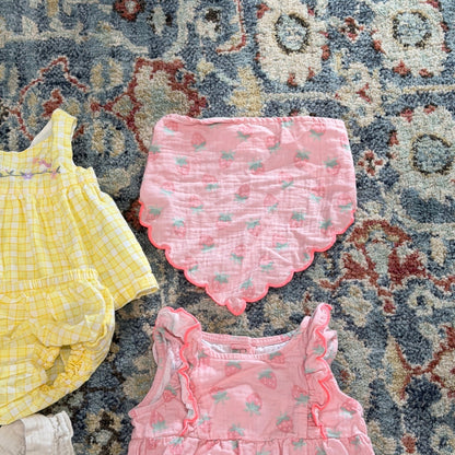 Baby Gap Burts Bees Cloud Island Girls 3-6M Yellow Pink Cream Romper Bundle EUC5