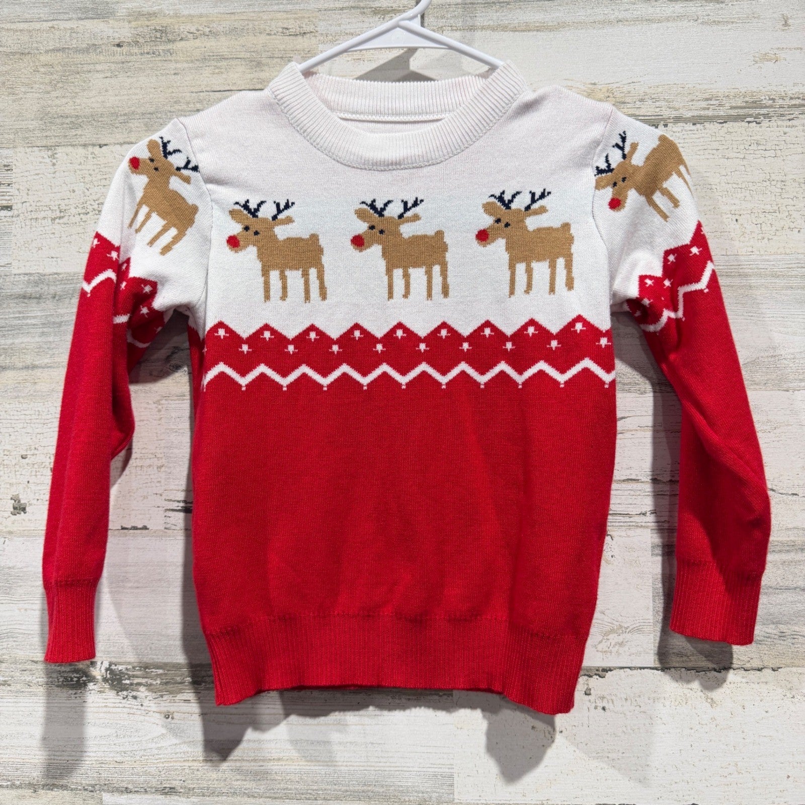 Unbranded Reindeer Sweater Boys Fits Like 6-7 Red White Fair Isle Holiday EUC0