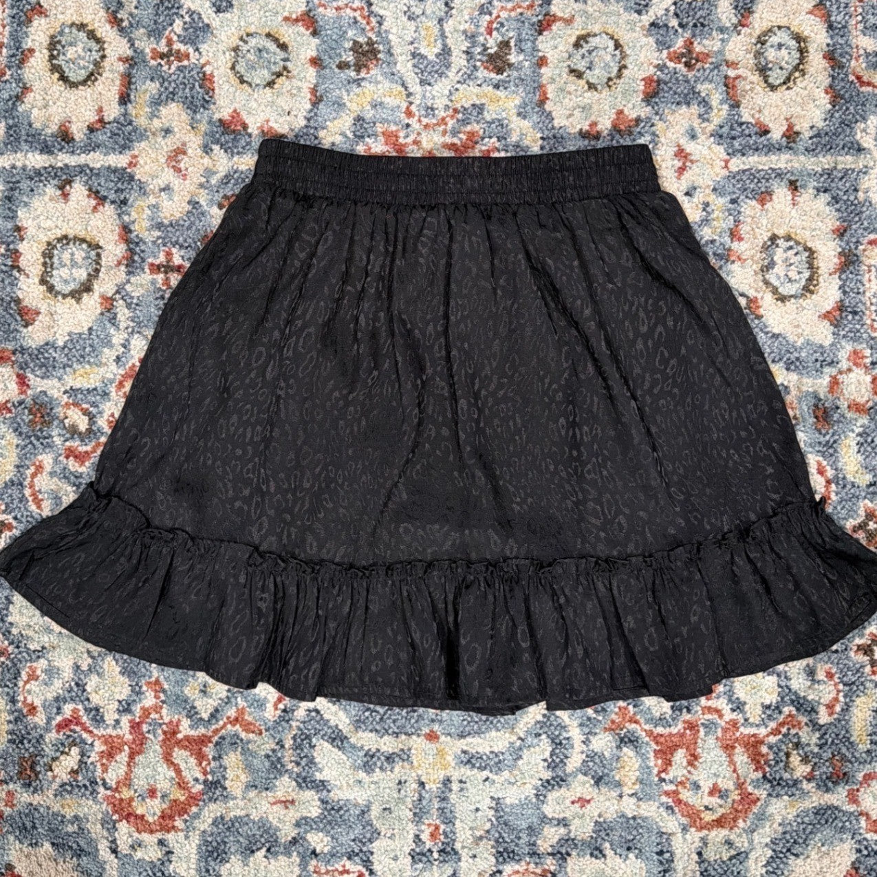 Art Class Skirt Girls Large 10/12 Black Leopard Ruffle Jacquard Grunge EUC2