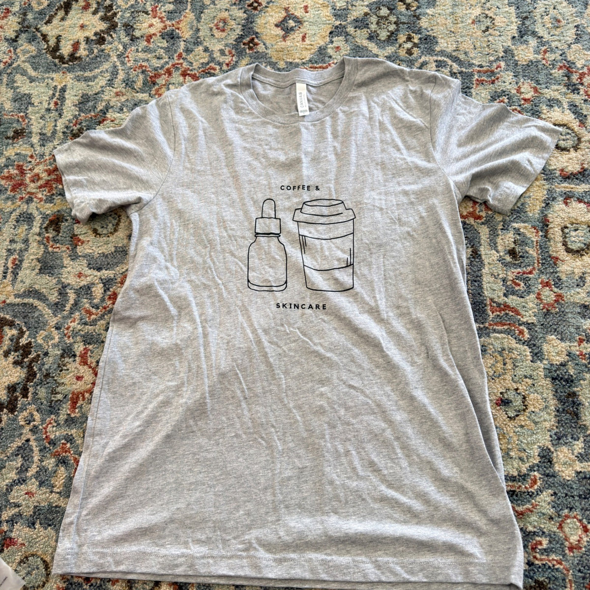 Bella Canvas Coffee & Skincare Graphic Tee Women L Gray Cotton Blend Modern0