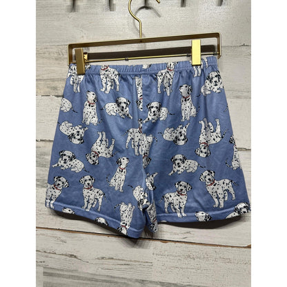 Dalmatian Puppy Print Pajama Shorts Girls 10 Blue Dog Pattern Sleepwear EUC1