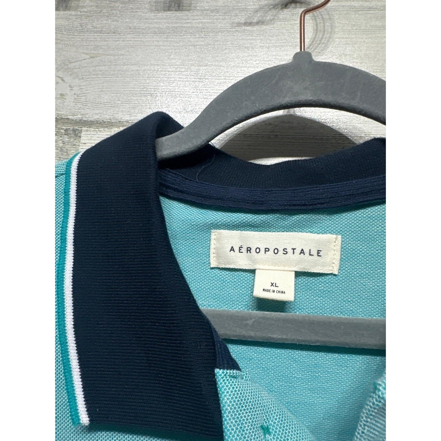 Aeropostale Polo Shirt Men XL Teal Blue Tipped Collar Short Sleeve1
