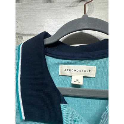 Aeropostale Polo Shirt Men XL Teal Blue Tipped Collar Short Sleeve1
