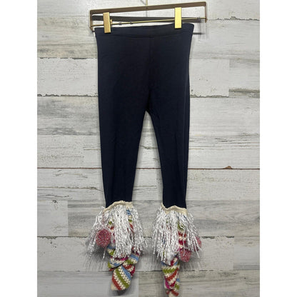 Mimi & Maggie Leggings Girls 6 Navy Stripe Pom Crochet Boho0