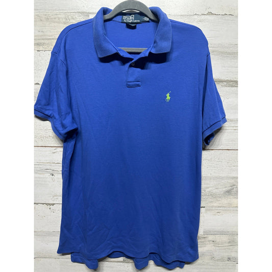 Polo Ralph Lauren Polo Shirt Men Large Blue Custom Fit Short Sleeve EUC0