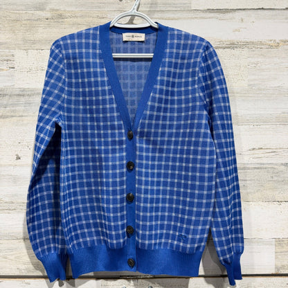 Tory Burch Gingham Cardigan Women Medium Blue Polyester Plaid Classic EUC0