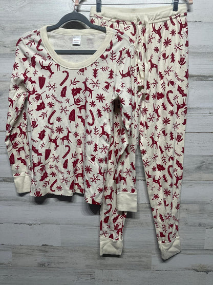 Hanna Andersson Pajama Set Womens M Ivory Red Reindeer Organic Cotton EUC0