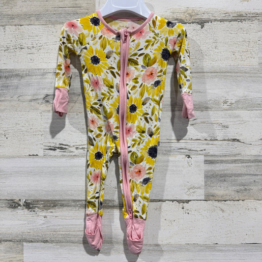 Little Sleepies Sunny Days Zippy Sleeper Girls 3M Yellow Bamboo Floral Flawed*0