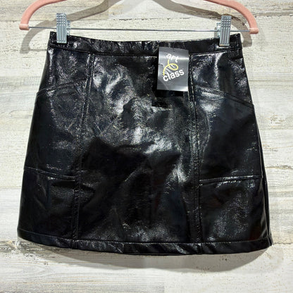 Art Class Faux Leather Skirt Girls Size L 10/12 Black Patent Shiny Edgy NWT0