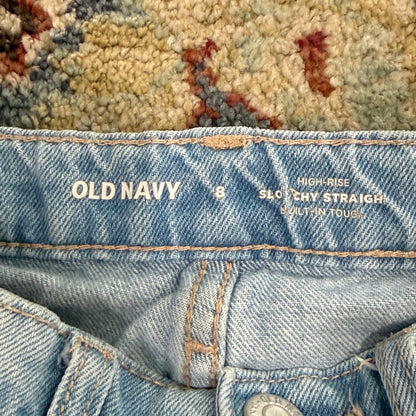 Old Navy Slouchy Straight Jeans Girls 8 Light Wash Distressed 90s EUC3