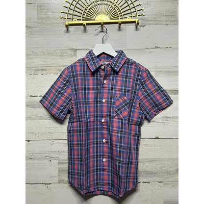Tronjori Plaid Shirt Boys Size 10 Pink Navy Blue Short Sleeve Button Down NWT0
