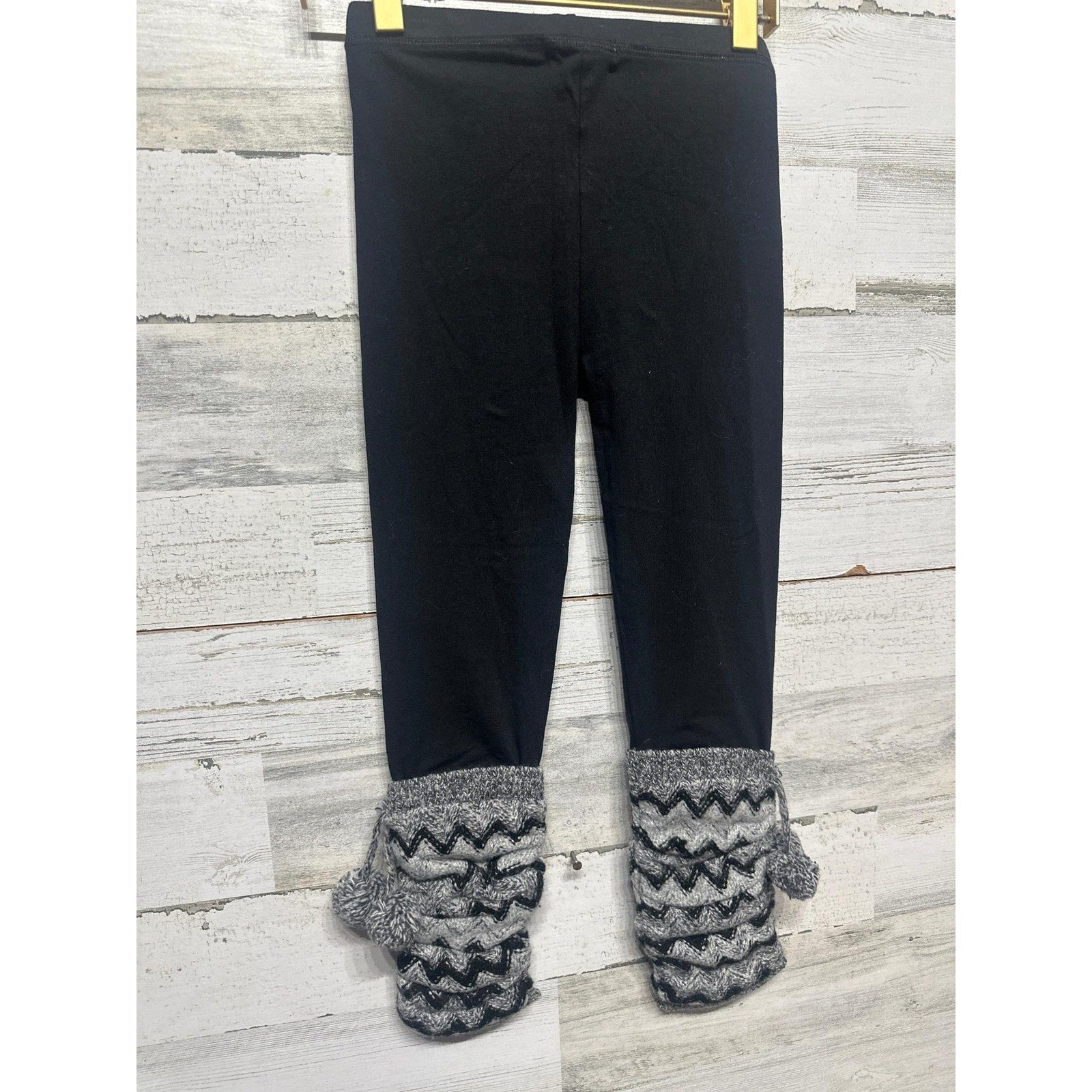 Mimi & Maggie Leggings Girls 6x Black Grey Leg Warmer Pom Pom NWT4
