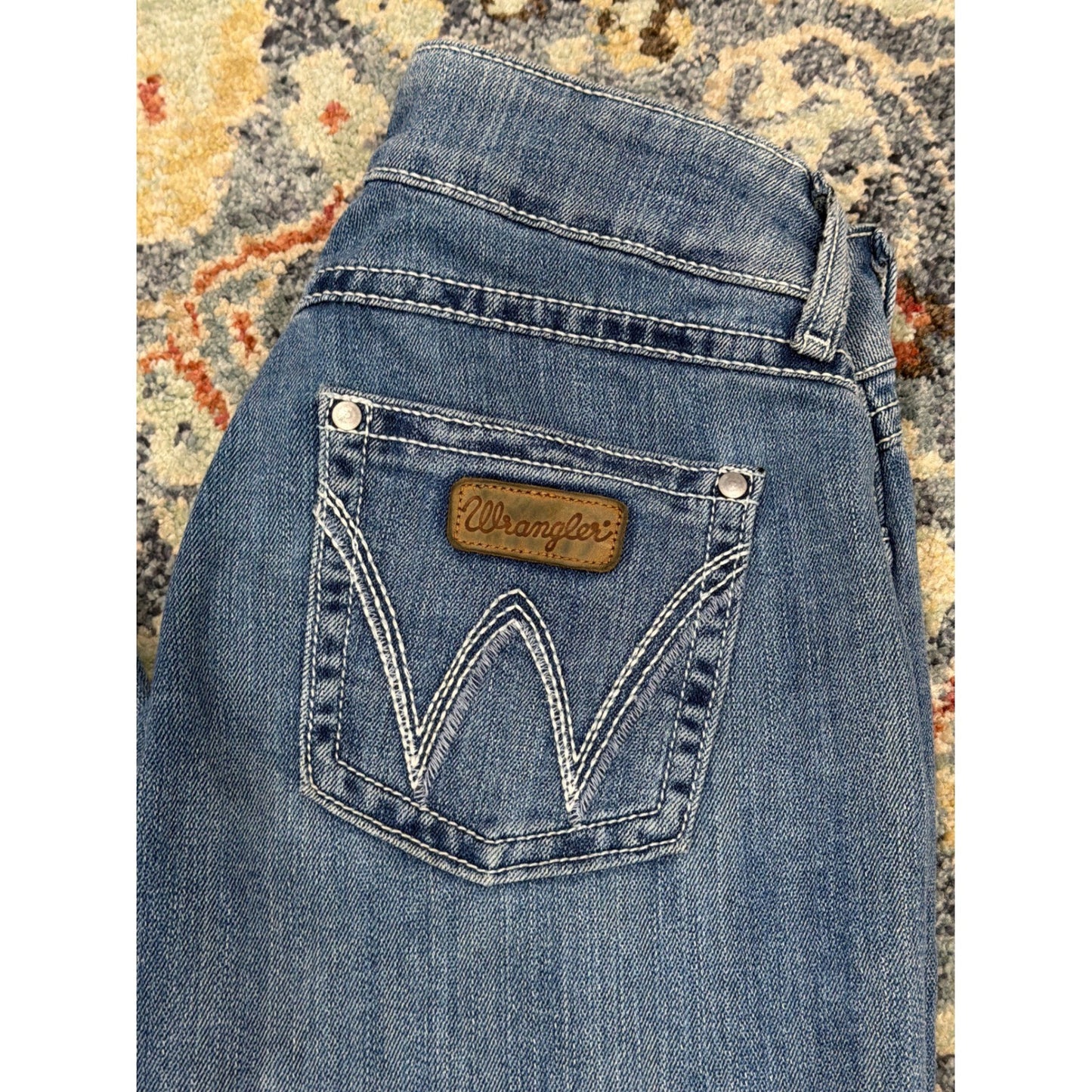 Wrangler Q-Baby Jeans Women 3/4x34 Blue Bootcut Ultimate Riding EUC1
