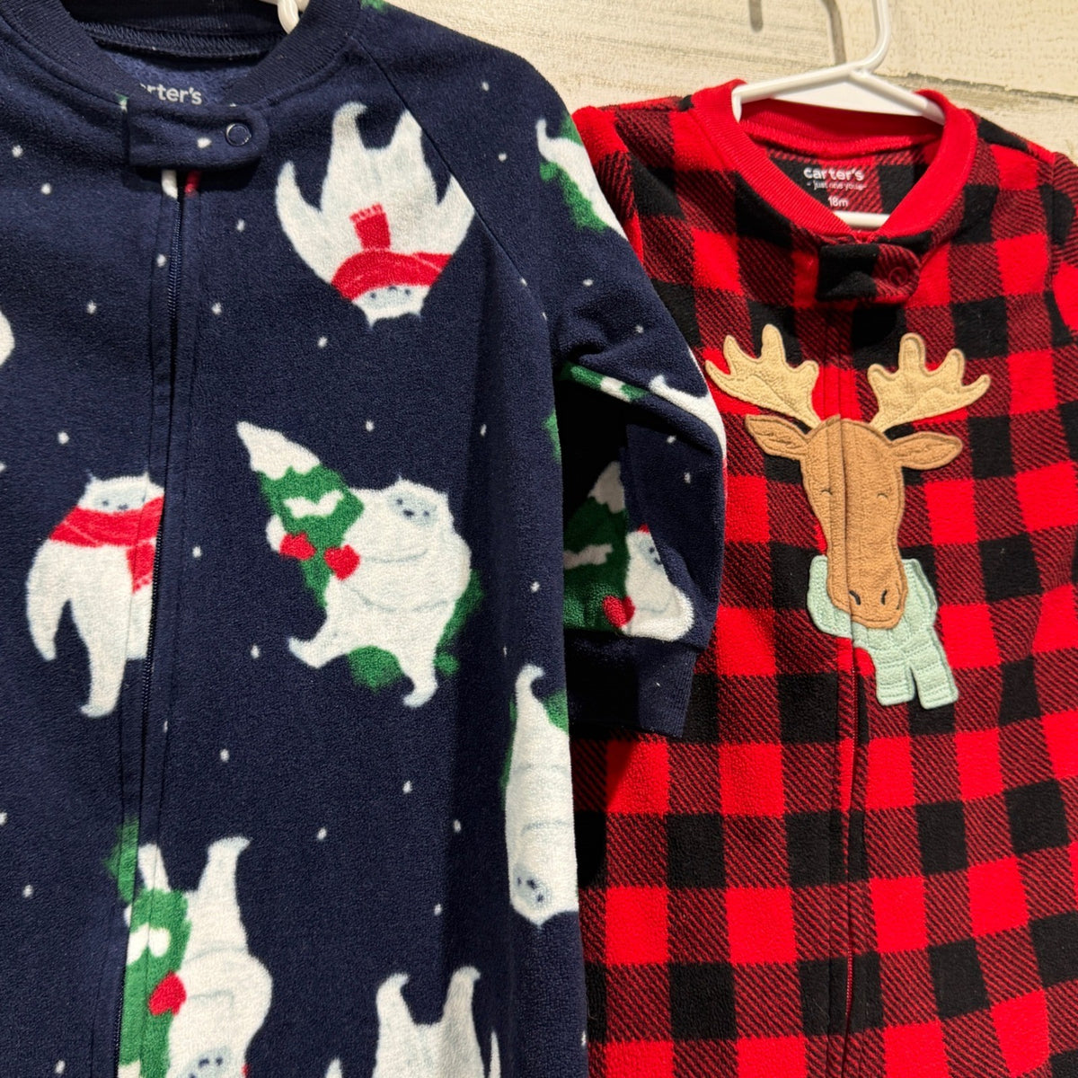 Carter's Footed Pajamas 2-Pack Kids 18M Red Blue Fleece Holiday Style3