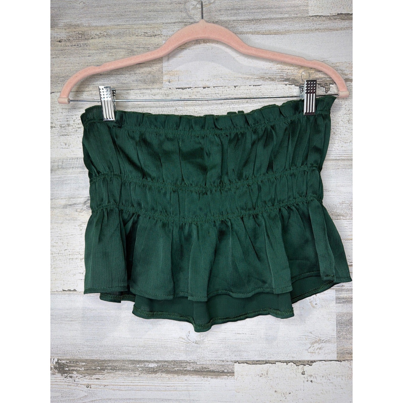Princess Polly Peplum Tube Top Women Size 10 Green Smocked Strapless Boho EUC2