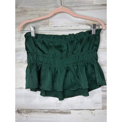 Princess Polly Peplum Tube Top Women Size 10 Green Smocked Strapless Boho EUC2