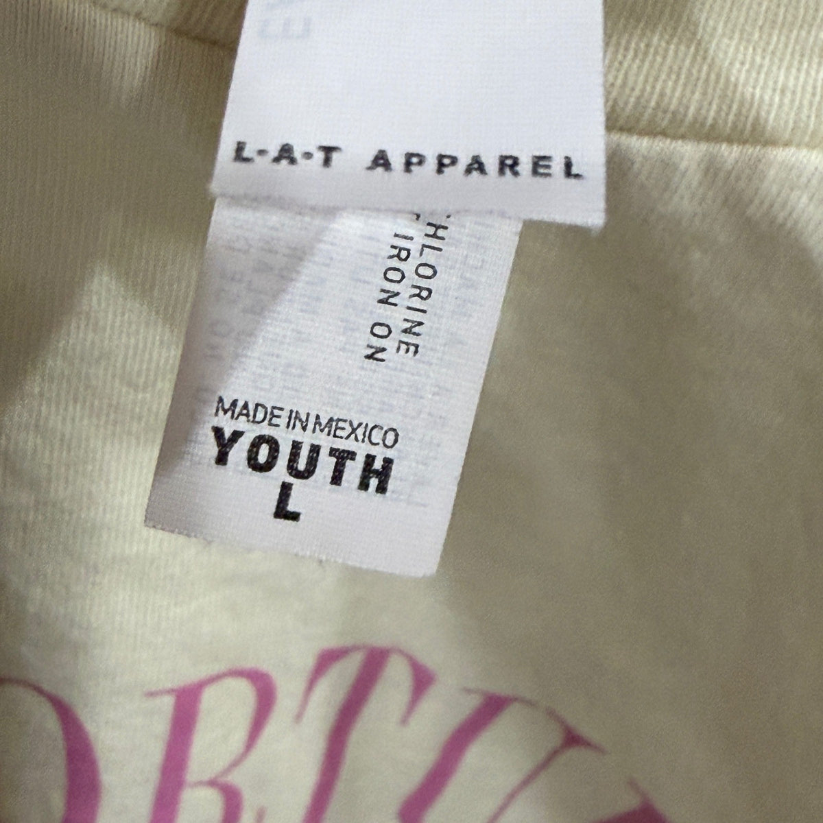 L-A-T Apparel Graphic Tee Girls Youth L Cream Tortured Poets Social Club EUC2