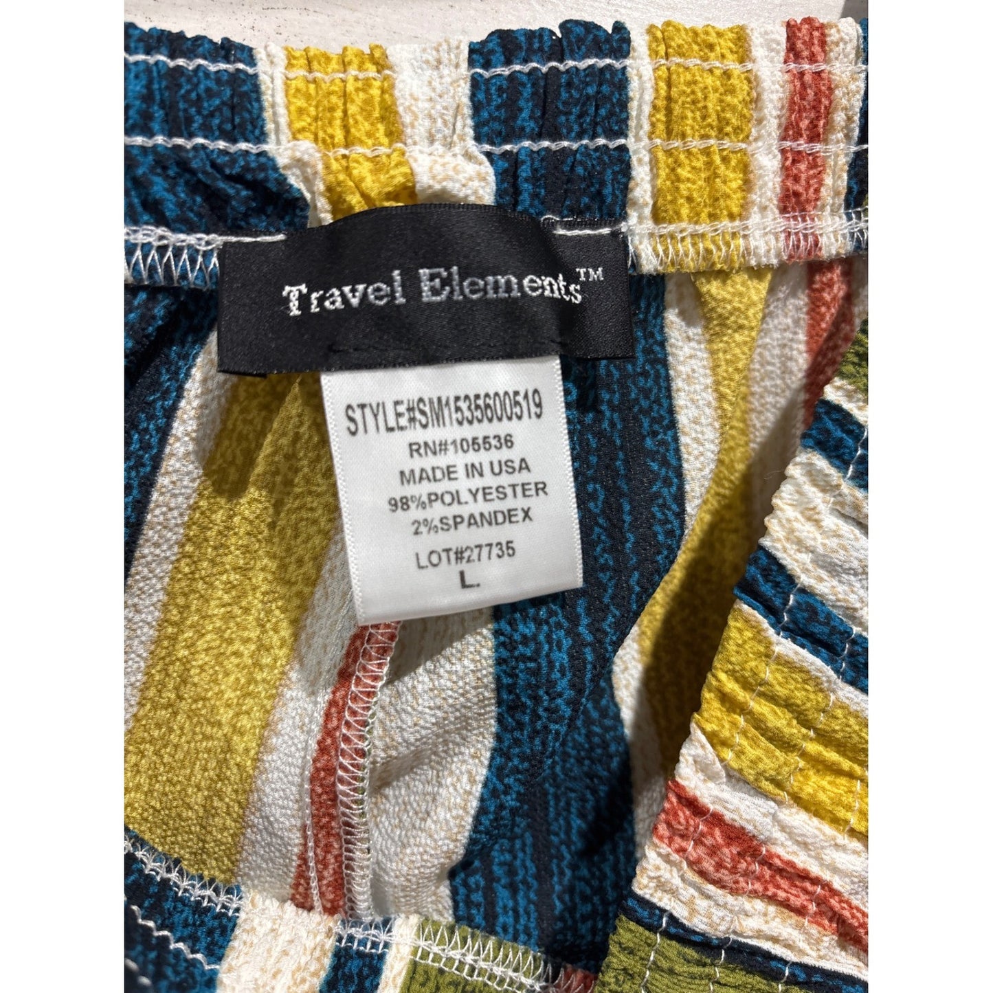 Travel Elements Pants Women L Multi Color Striped Wide Leg Boho EUC2