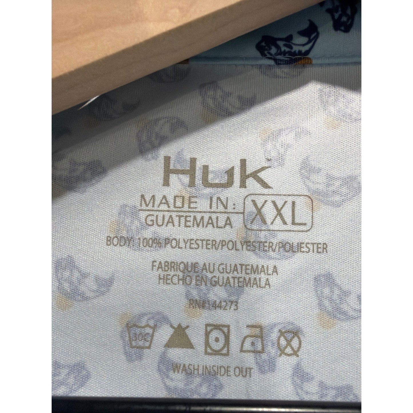Huk Polo Shirt Men XXL Blue Fish Print Short Sleeve Performance Fishing EUC2