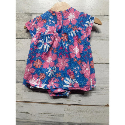 Hatley Floral Dress Girls 3-6M Blue Pink Short Sleeve Cotton EUC1
