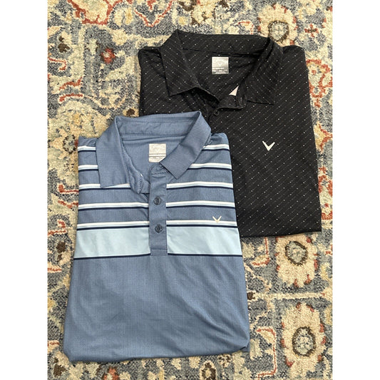 Callaway Golf Polo Shirt Lot Mens XXL Blue Black Striped Microprint0