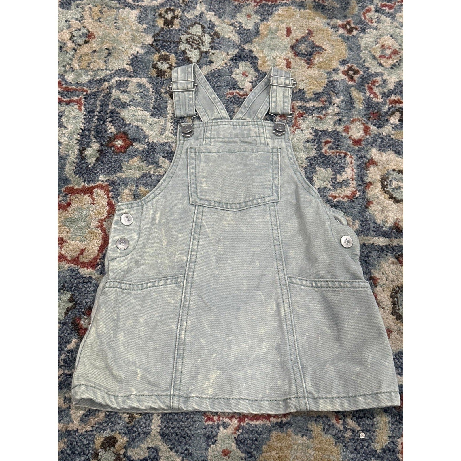 Wonder Nation Overall Dress Girls 2T Light Green Acid Wash Denim EUC0