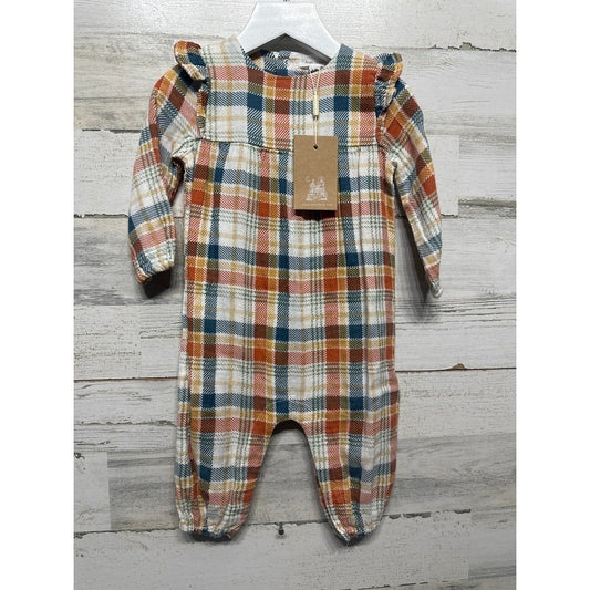 Angel Dear Plaid Romper Baby 6-12M Ruffle Shoulder Long Sleeve NWT0