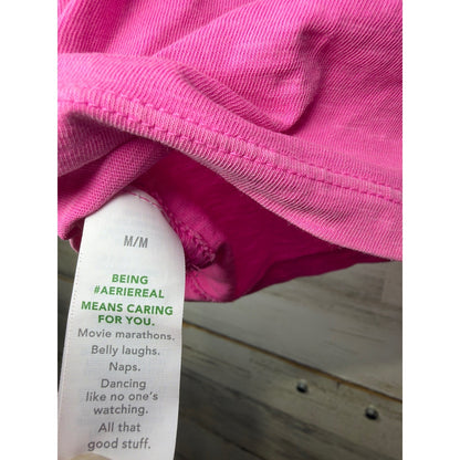 Aerie Graphic Crop Top Women Medium Pink Smiley Face Party Til Sunrise EUC4
