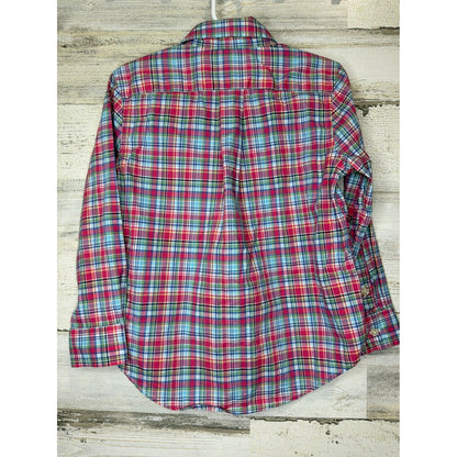 Ralph Lauren Button Down Shirt Boys 4T Red Blue Plaid Preppy EUC4