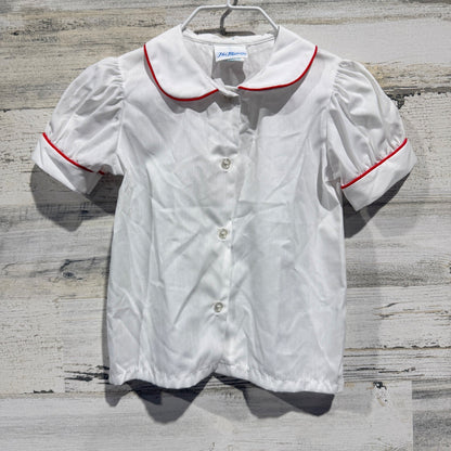 Her Majesty Blouse Girls 3 White Red Piped Cotton Blend Vintage0