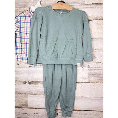 Carter's Bundle Boys 24M Blue Green Plaid Sweater Waffle Set Preppy EUC2