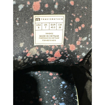 TravisMathew The Daily Sneakers Men 8 Black Mesh Paint Splatter GUC 1MAB4325