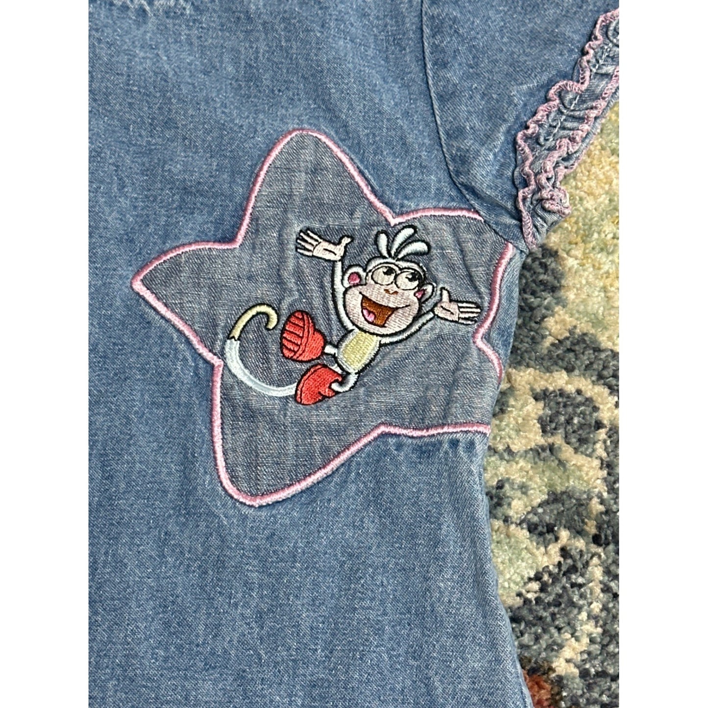 Y2K Nick Jr Dora the Explorer Denim Dress Girls 5T Blue Embroidered Y2K 2004 EUC2