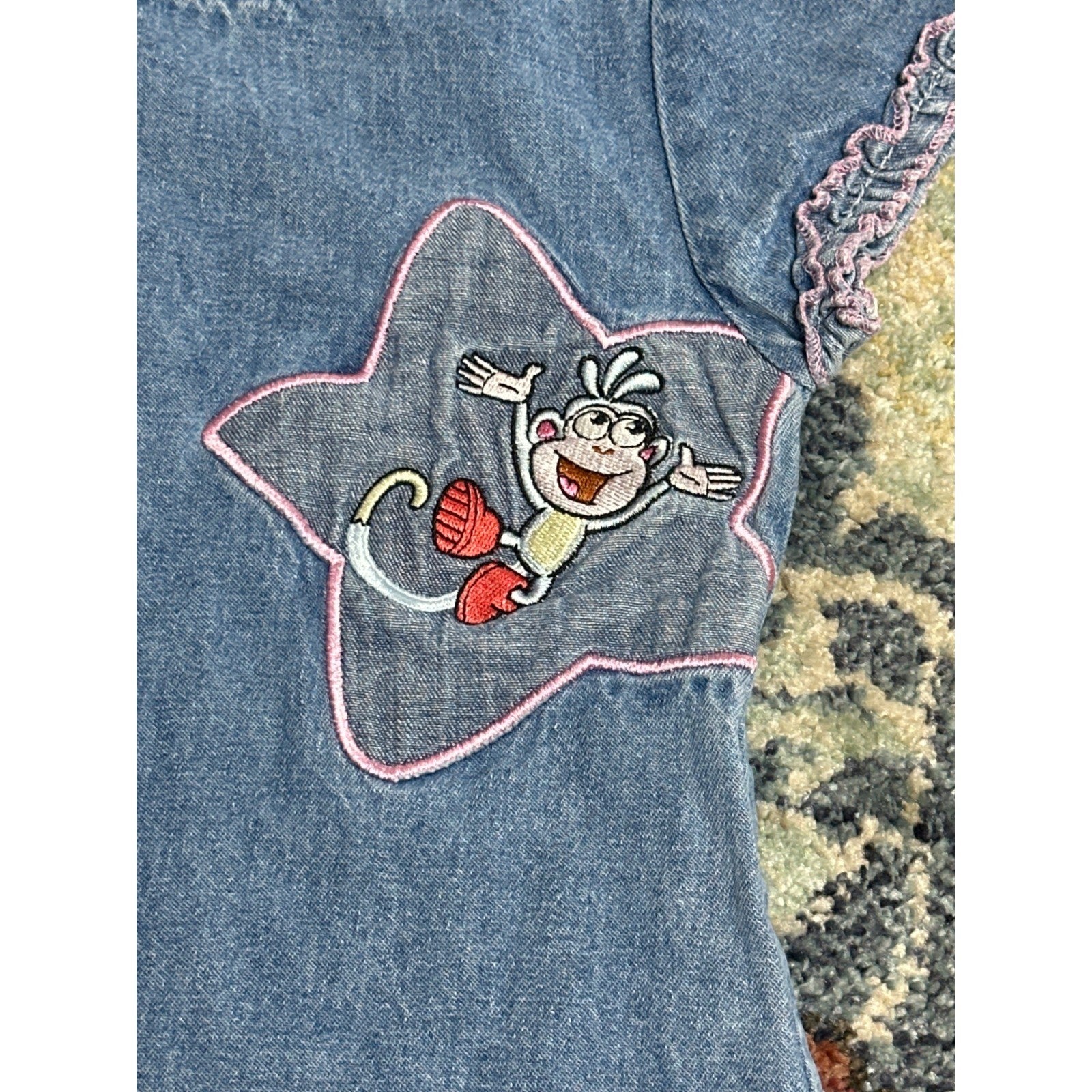 Y2K Nick Jr Dora the Explorer Denim Dress Girls 5T Blue Embroidered Y2K 2004 EUC2