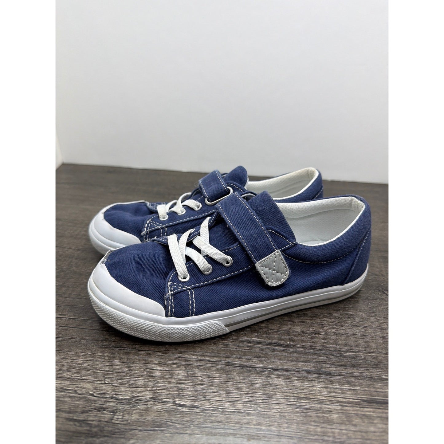 Footmates Canvas Sneakers Kids Size 1 Navy Blue Hook Loop Classic *Flawed1