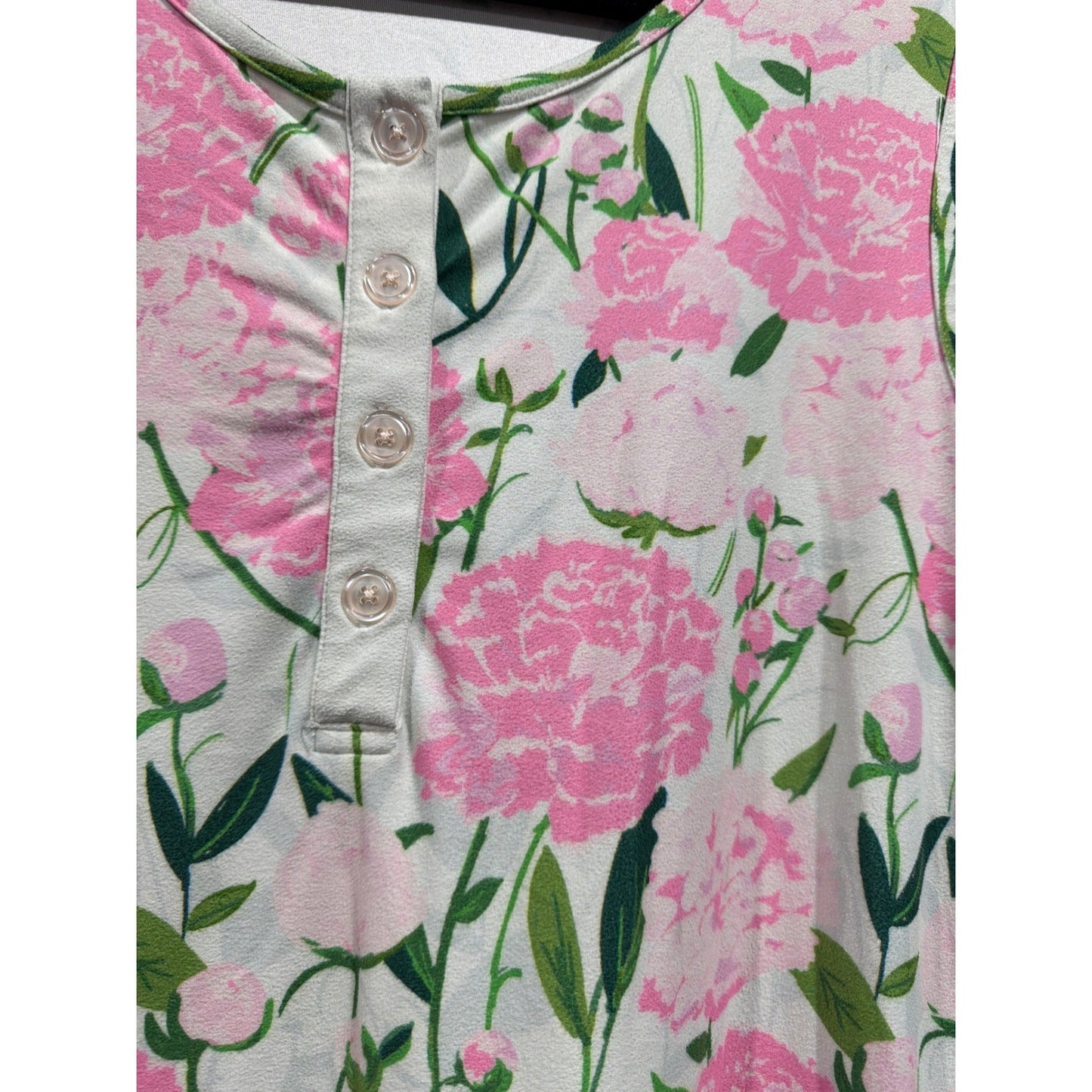 Sweet Honey Floral Nightgown Women Large Pink Ruffle Henley Sleepwear EUC2