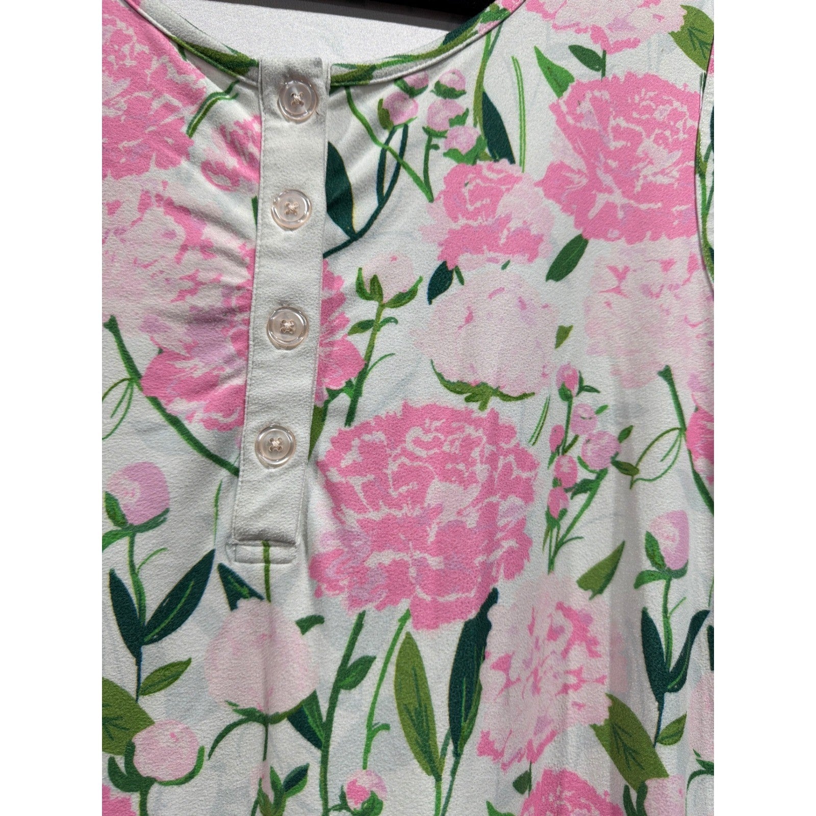 Sweet Honey Floral Nightgown Women Large Pink Ruffle Henley Sleepwear EUC2