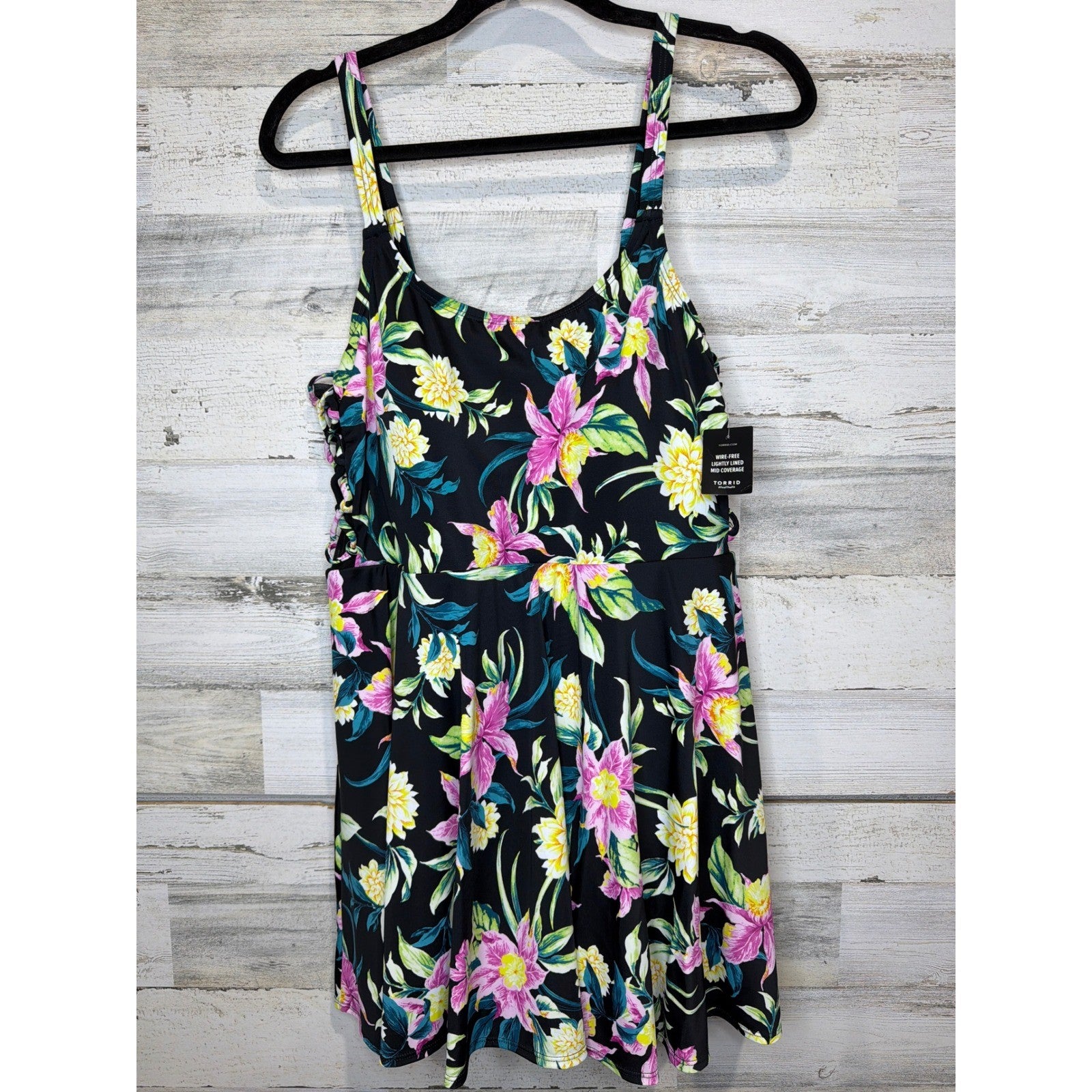 Torrid Wireless Swim Dress Women 1 Black Tropical Floral Resortwear NWT0