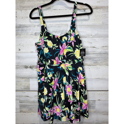 Torrid Wireless Swim Dress Women 1 Black Tropical Floral Resortwear NWT0