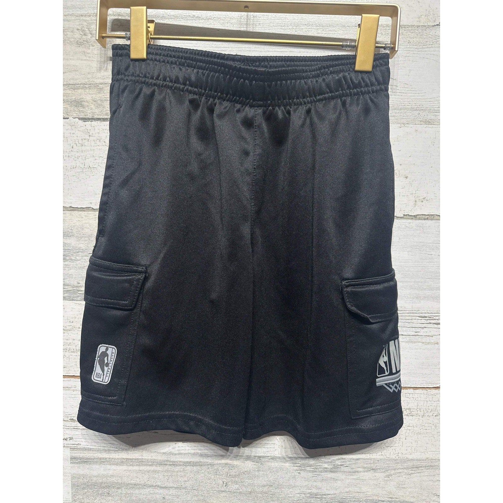 NBA Basketball Shorts Boys Size 8 Black Cargo Athletic Mesh EUC0