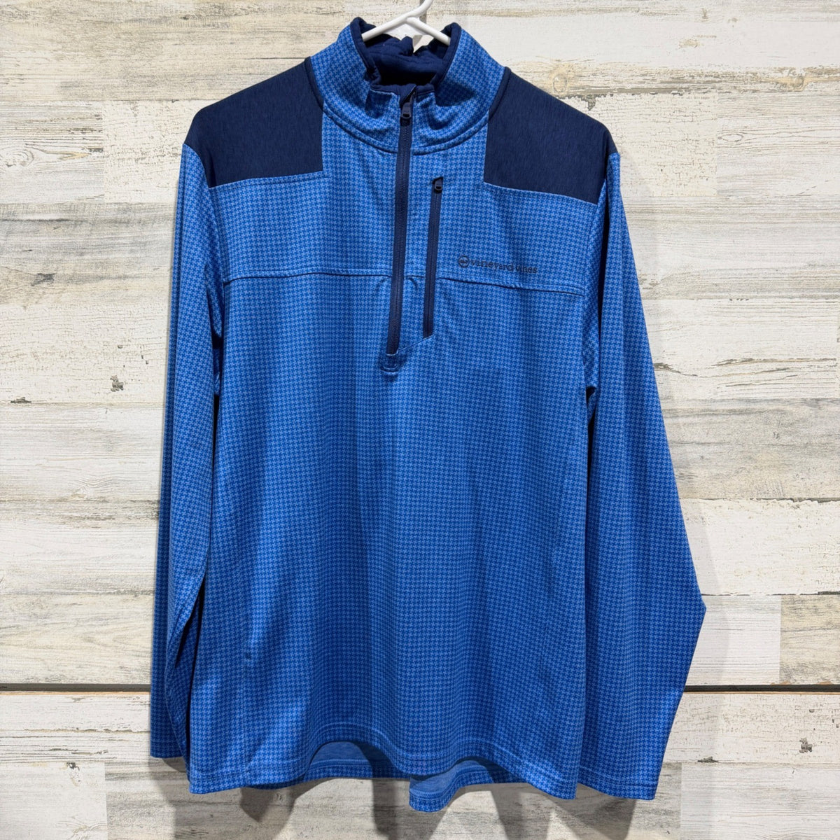 Vineyard Vines Shep Shirt Pullover Men M Blue Houndstooth Performance EUC0